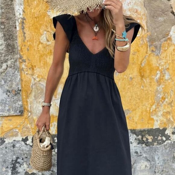 *NEW* Women’s Black Flutter/Ruffle Sleeve Maxi Boho Dress | Sizes S, M - Picture 4 of 9